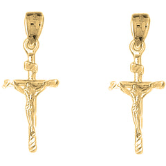 14K or 18K Gold 30mm Hollow INRI Crucifix Earrings