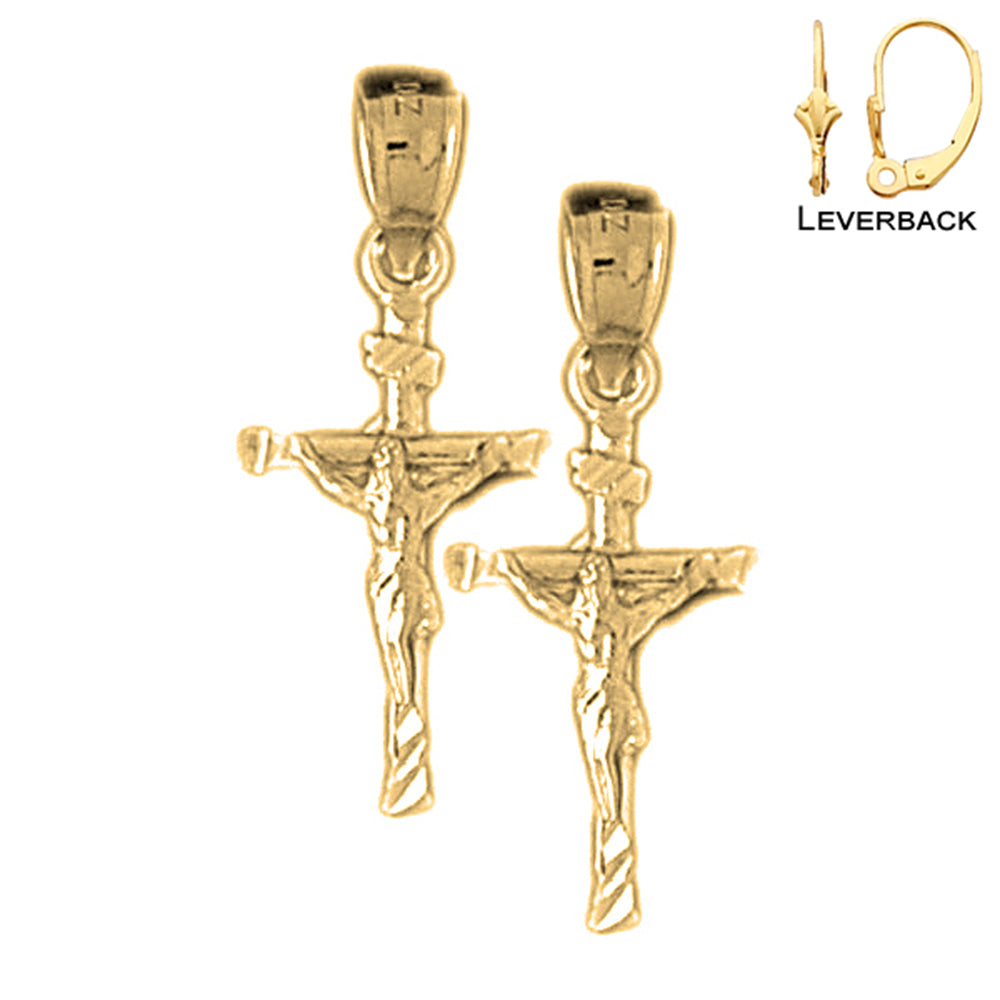 14K or 18K Gold Hollow INRI Crucifix Earrings