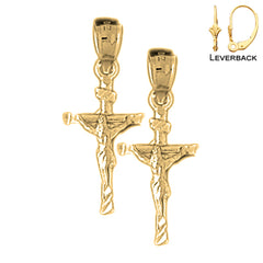 Sterling Silver 27mm Hollow INRI Crucifix Earrings (White or Yellow Gold Plated)