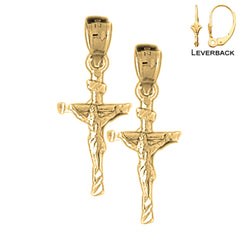 14K or 18K Gold Hollow INRI Crucifix Earrings