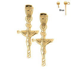 14K or 18K Gold Hollow INRI Crucifix Earrings