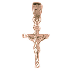 14K or 18K Gold Hollow INRI Crucifix Pendant