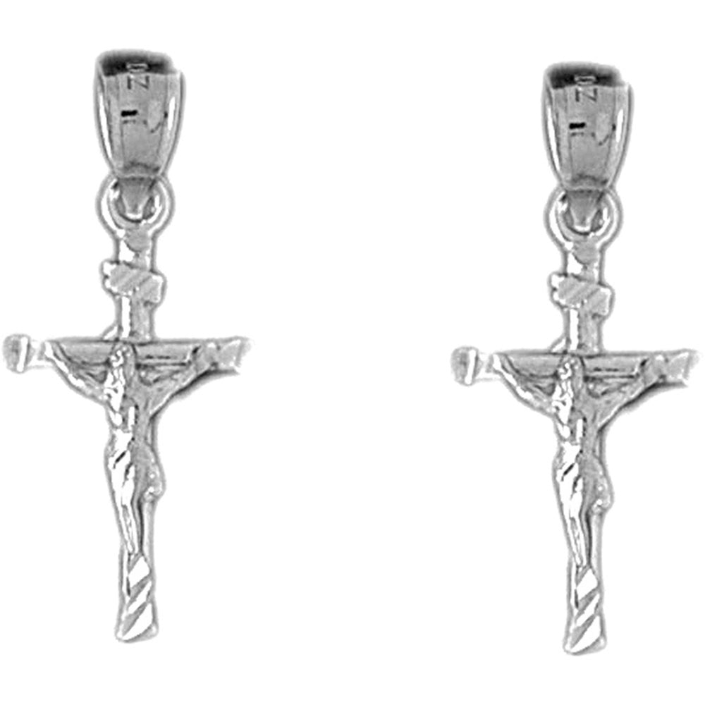 Sterling Silver 27mm Hollow INRI Crucifix Earrings