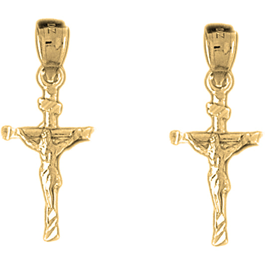 Yellow Gold-plated Silver 27mm Hollow INRI Crucifix Earrings