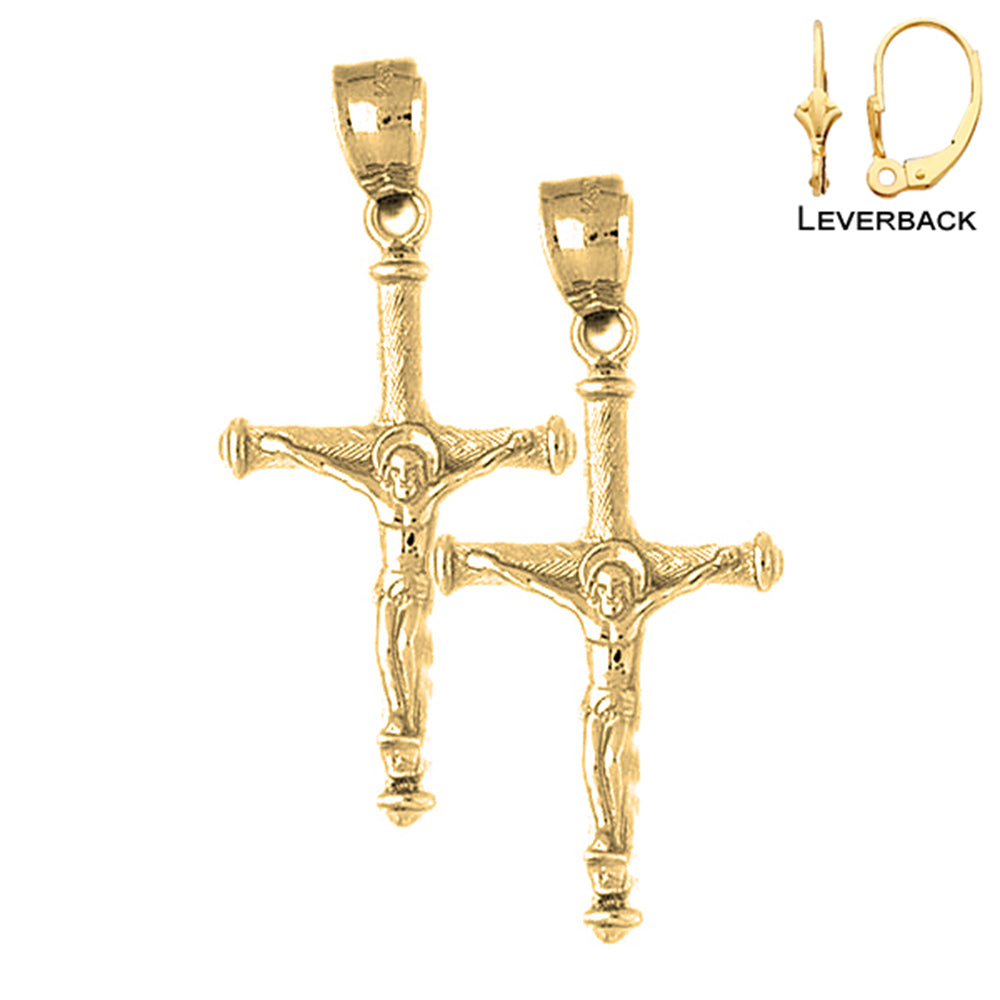 Pendientes de crucifijo latino hueco de oro de 14 quilates o 18 quilates