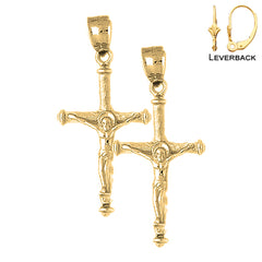 Hohle lateinische Kruzifix-Ohrringe aus Sterlingsilber, 43 mm (weiß- oder gelbvergoldet)