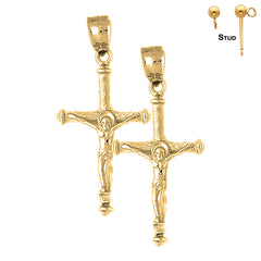 Pendientes de crucifijo latino hueco de 43 mm de plata de ley (chapados en oro blanco o amarillo)