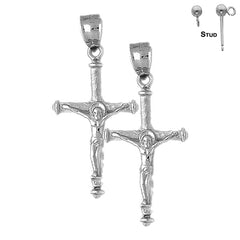 Sterling Silver 43mm Hollow Latin Crucifix Earrings (White or Yellow Gold Plated)