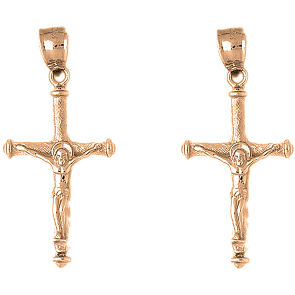 14K or 18K Gold 43mm Hollow Latin Crucifix Earrings