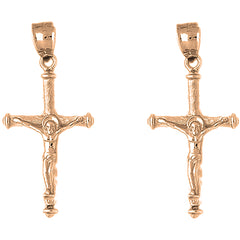 14K or 18K Gold 43mm Hollow Latin Crucifix Earrings