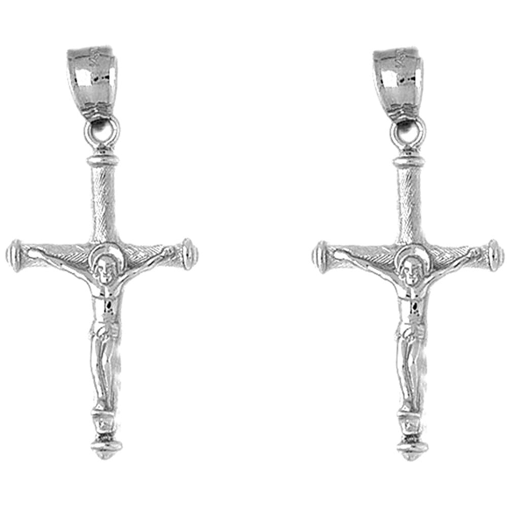 Sterling Silver 43mm Hollow Latin Crucifix Earrings