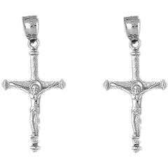 Sterling Silver 43mm Hollow Latin Crucifix Earrings