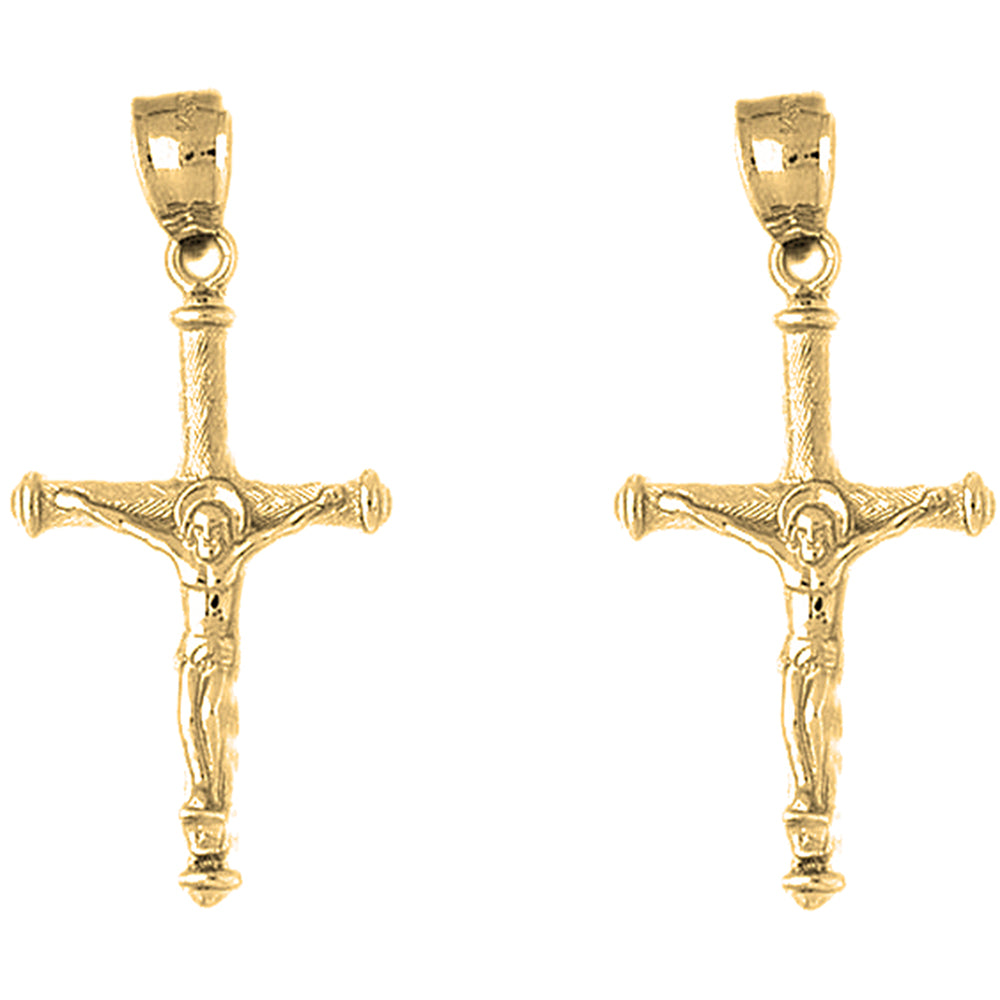 14K or 18K Gold 43mm Hollow Latin Crucifix Earrings