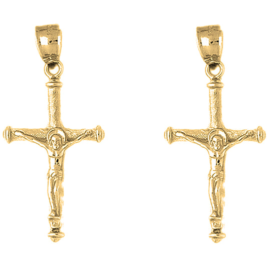 Yellow Gold-plated Silver 43mm Hollow Latin Crucifix Earrings