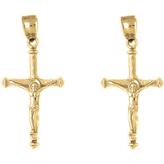 Yellow Gold-plated Silver 43mm Hollow Latin Crucifix Earrings