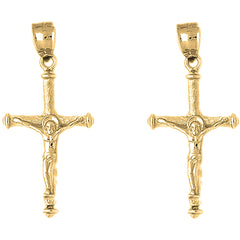 14K or 18K Gold 43mm Hollow Latin Crucifix Earrings