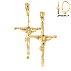 Pendientes de crucifijo latino hueco de oro de 14 quilates o 18 quilates