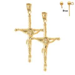 Sterling Silver 55mm Hollow Latin Crucifix Earrings (White or Yellow Gold Plated)