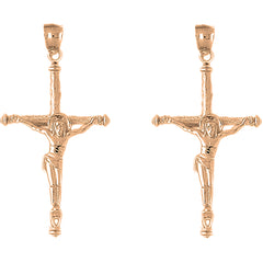 14K or 18K Gold 55mm Hollow Latin Crucifix Earrings