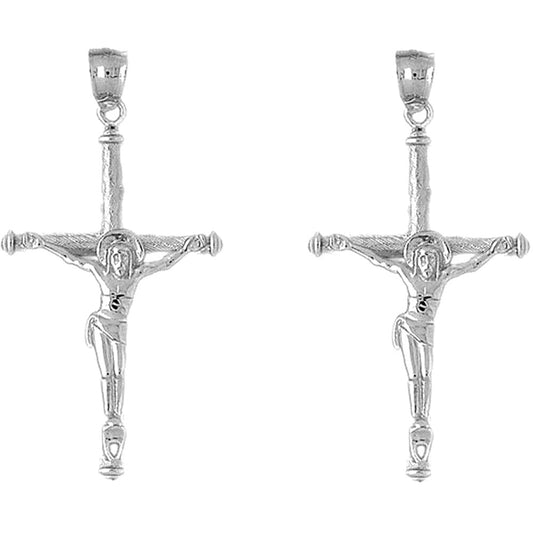 Sterling Silver 55mm Hollow Latin Crucifix Earrings