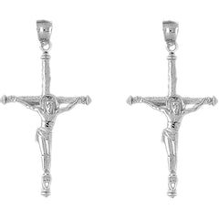 Sterling Silver 55mm Hollow Latin Crucifix Earrings