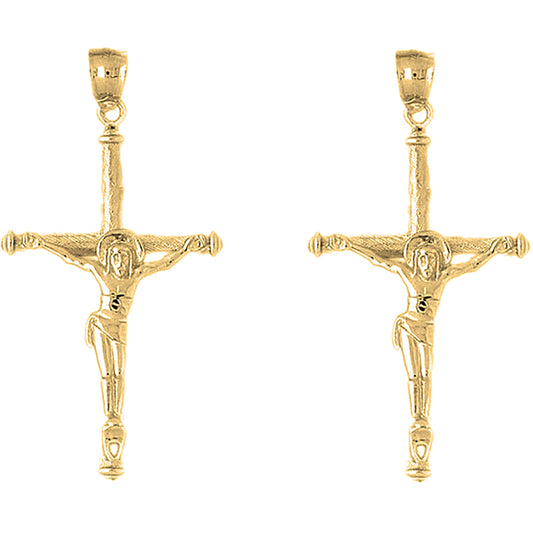 Yellow Gold-plated Silver 55mm Hollow Latin Crucifix Earrings