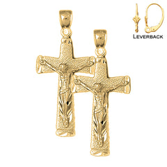 Pendientes de crucifijo latino de plata de ley de 43 mm (chapados en oro blanco o amarillo)