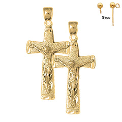 Sterling Silver 43mm Latin Crucifix Earrings (White or Yellow Gold Plated)