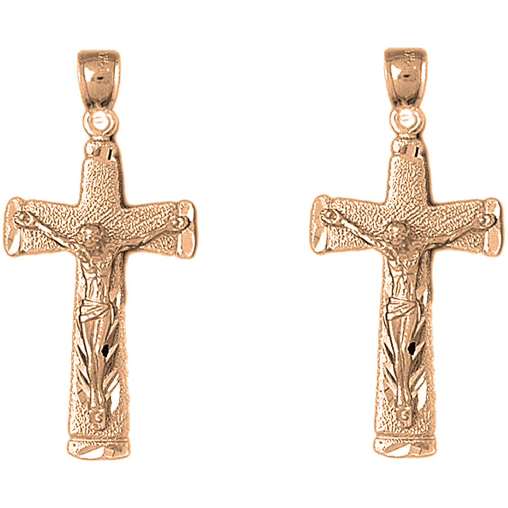 14K or 18K Gold 43mm Latin Crucifix Earrings