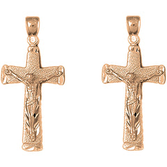 14K or 18K Gold 43mm Latin Crucifix Earrings