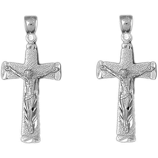 Sterling Silver 43mm Latin Crucifix Earrings