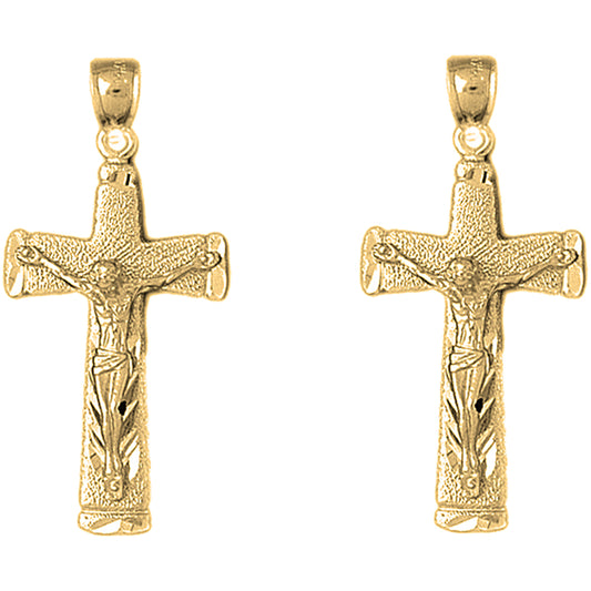 14K or 18K Gold 43mm Latin Crucifix Earrings