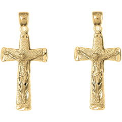 Yellow Gold-plated Silver 43mm Latin Crucifix Earrings