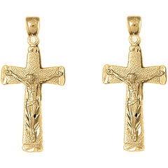 14K or 18K Gold 43mm Latin Crucifix Earrings