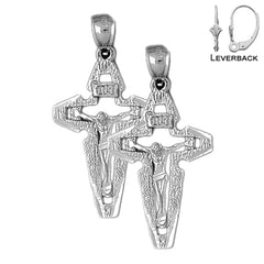 Pendientes de crucifijo INRI de plata de ley de 39 mm (chapados en oro blanco o amarillo)