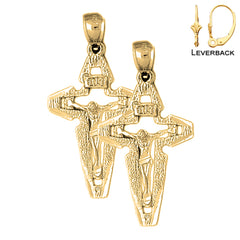 Sterling Silver 39mm INRI Crucifix Earrings (White or Yellow Gold Plated)