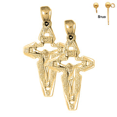 Sterling Silver 39mm INRI Crucifix Earrings (White or Yellow Gold Plated)