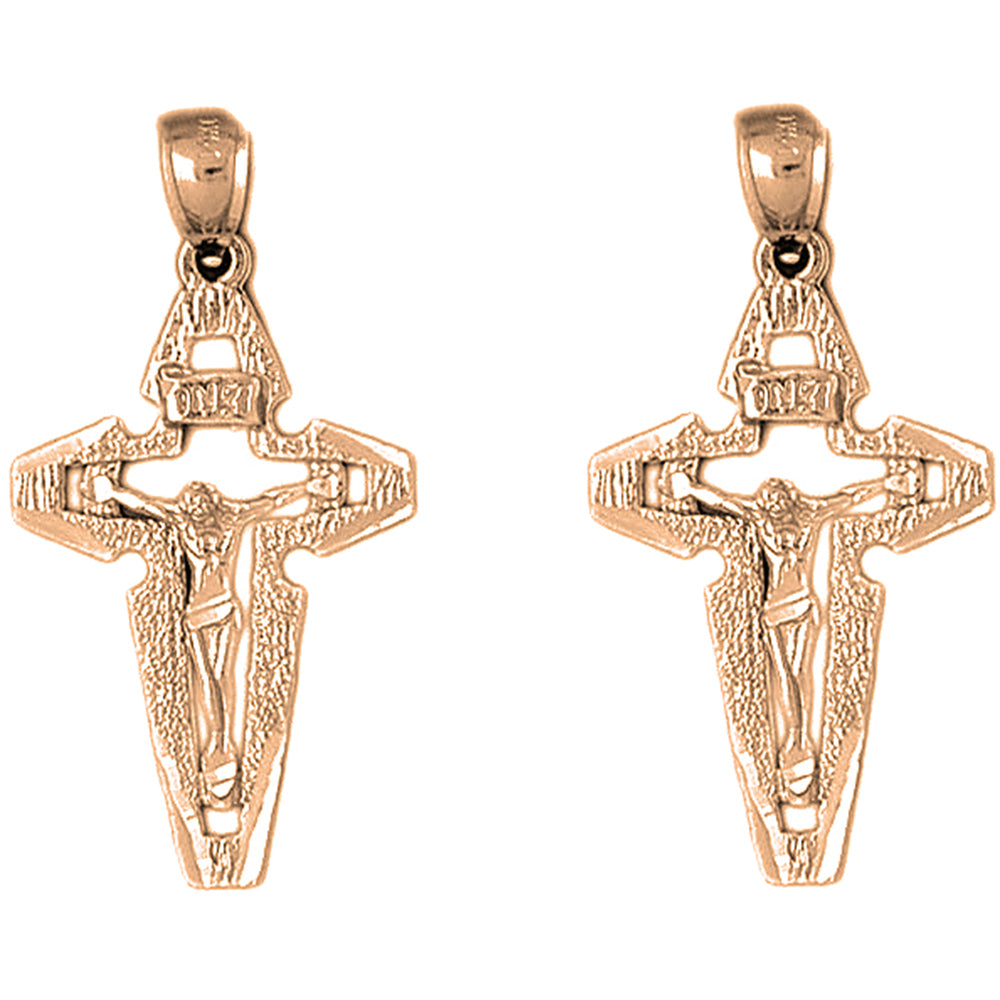 14K or 18K Gold 39mm INRI Crucifix Earrings