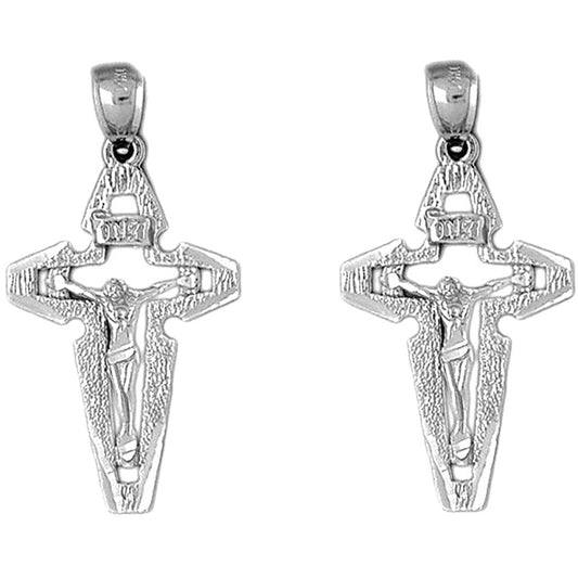 Sterling Silver 39mm INRI Crucifix Earrings