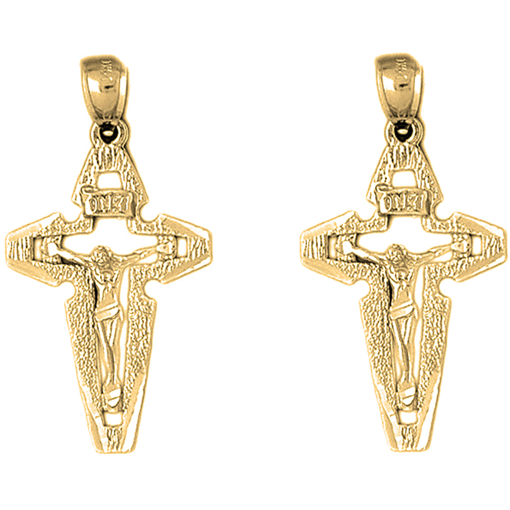 Yellow Gold-plated Silver 39mm INRI Crucifix Earrings