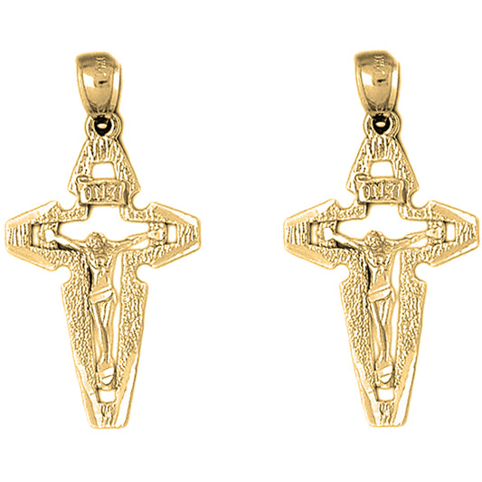 Yellow Gold-plated Silver 39mm INRI Crucifix Earrings
