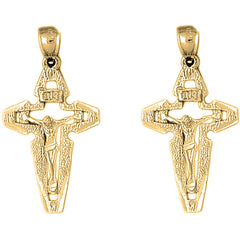Yellow Gold-plated Silver 39mm INRI Crucifix Earrings