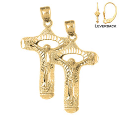 Sterling Silver 42mm Crucifix Earrings (White or Yellow Gold Plated)