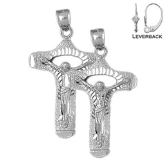 Sterling Silver 42mm Crucifix Earrings (White or Yellow Gold Plated)