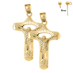 Sterling Silver 42mm Crucifix Earrings (White or Yellow Gold Plated)