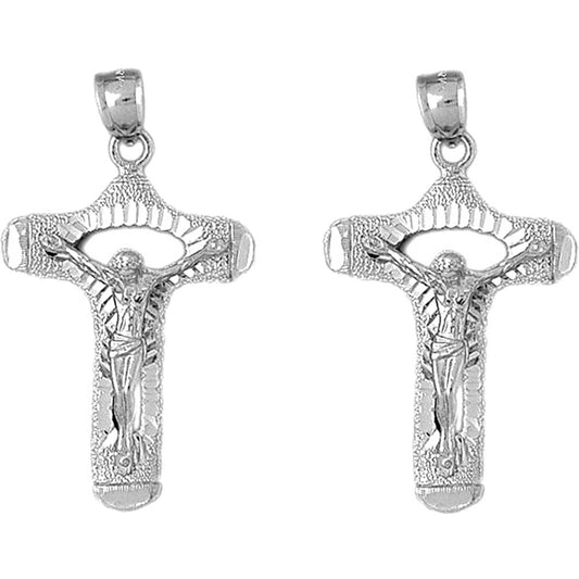 Sterling Silver 42mm Crucifix Earrings