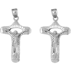 Sterling Silver 42mm Crucifix Earrings