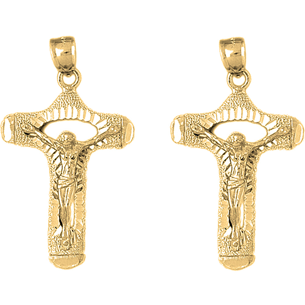 Yellow Gold-plated Silver 42mm Crucifix Earrings