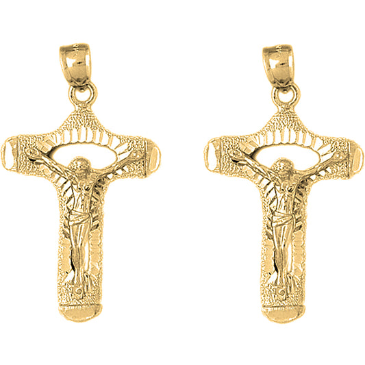14K or 18K Gold 42mm Crucifix Earrings