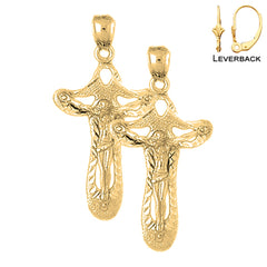 Sterling Silver 39mm Crucifix Earrings (White or Yellow Gold Plated)